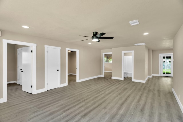 3482 Bandera Rd, Fort Worth, TX 76116 - unfurnished living room with a ceiling fan, light wood-style floors, baseboards, and recessed lighting