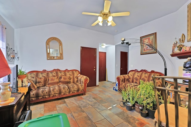 living room featuring ceiling fan