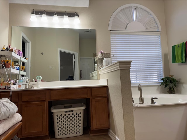 bathroom with vanity and a bathing tub