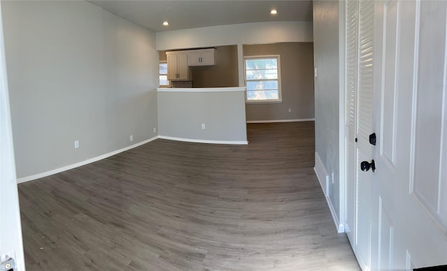 interior space with dark hardwood / wood-style floors