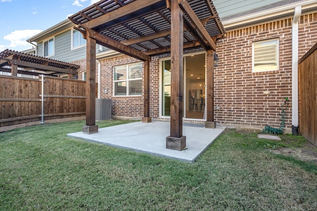 view of patio / terrace featuring central AC unit and a pergola