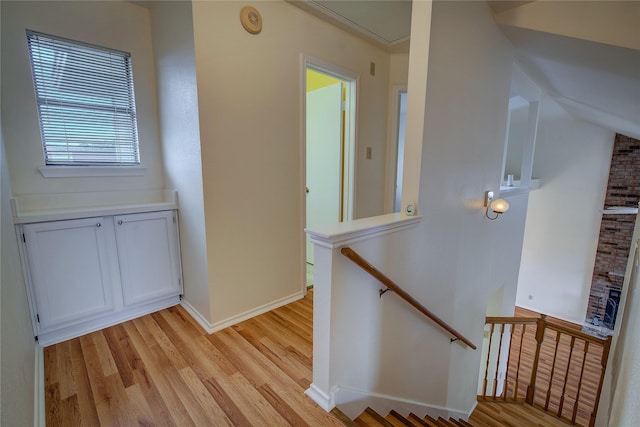 staircase with wood-type flooring