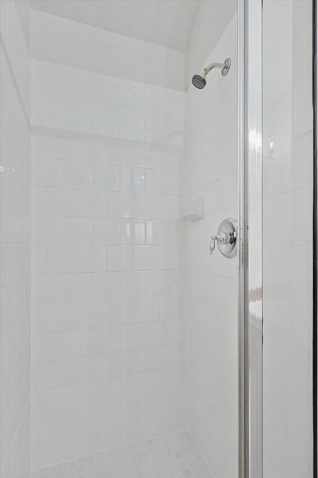 bathroom featuring a shower with door