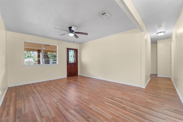 interior space featuring ceiling fan and light hardwood / wood-style flooring