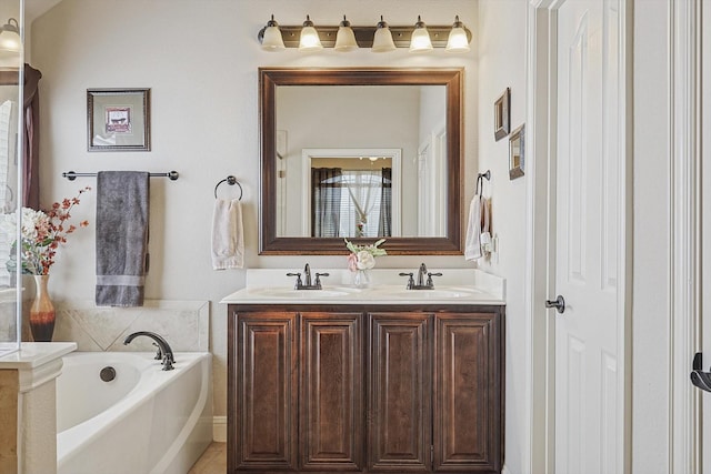 bathroom with a bathing tub and vanity