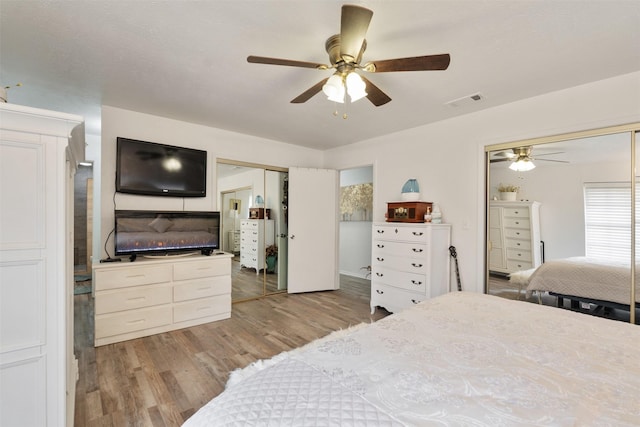 bedroom featuring ceiling fan and light hardwood / wood-style floors