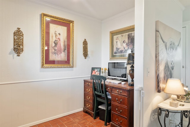 home office featuring crown molding