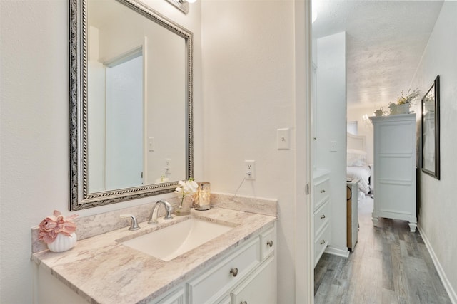 bathroom with wood-type flooring and vanity