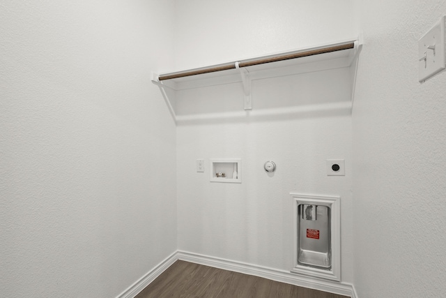 laundry room with washer hookup, dark wood-type flooring, hookup for an electric dryer, and gas dryer hookup