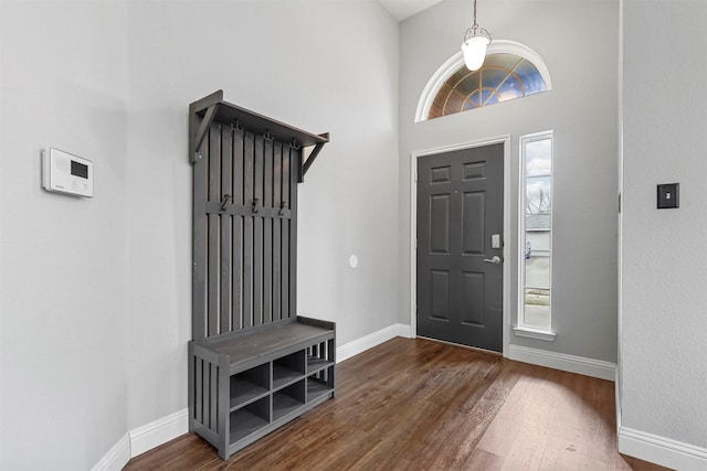 entrance foyer featuring a towering ceiling and dark hardwood / wood-style floors