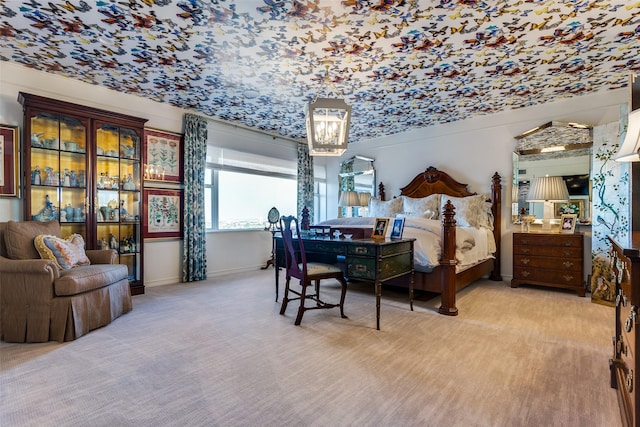 bedroom featuring light colored carpet