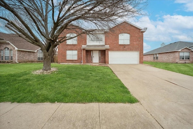 view of front property featuring a garage and a front lawn