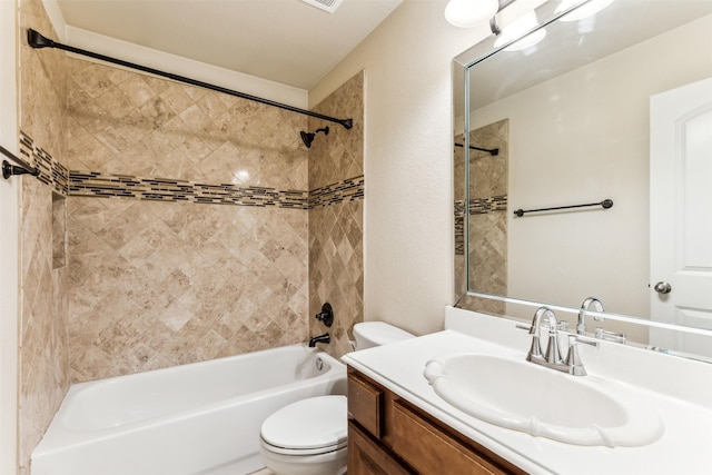 full bathroom featuring shower / tub combination, toilet, and vanity