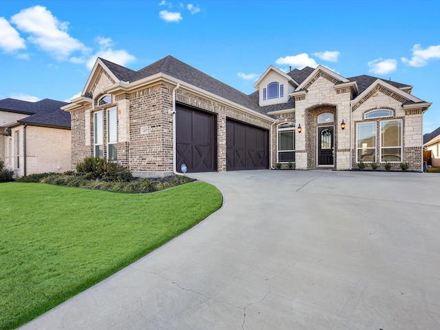 view of front of property with a garage and a front yard