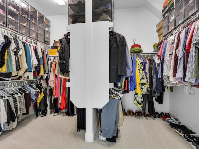 spacious closet featuring light carpet