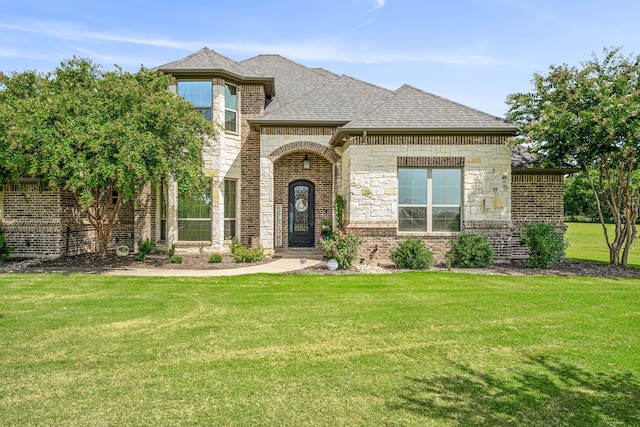 view of front of home with a front lawn