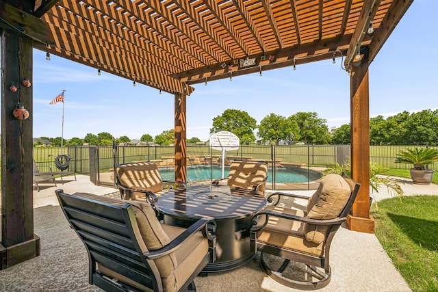 view of patio / terrace with a fenced in pool and a pergola