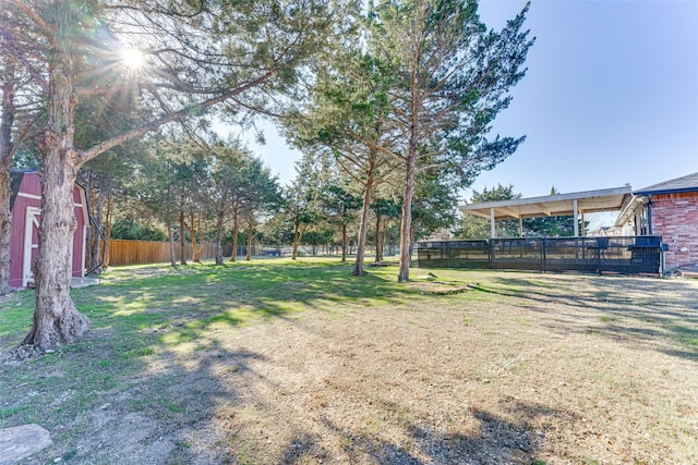 view of yard with a storage shed