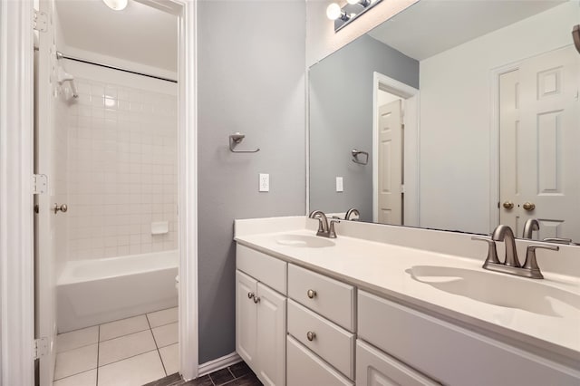 bathroom featuring tile patterned floors, vanity, and tiled shower / bath combo