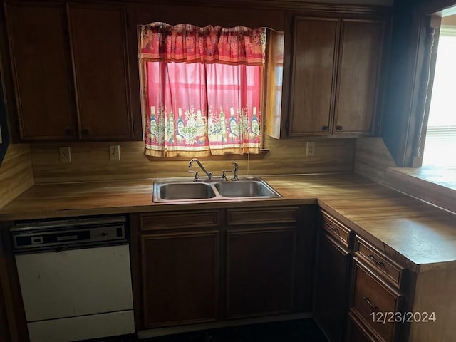 kitchen featuring sink, dishwasher, a wealth of natural light, and dark brown cabinets