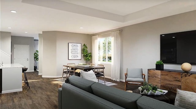 10576 Taruca Dr, Fort Worth, TX 76036 - living area featuring baseboards, dark wood-style floors, and recessed lighting