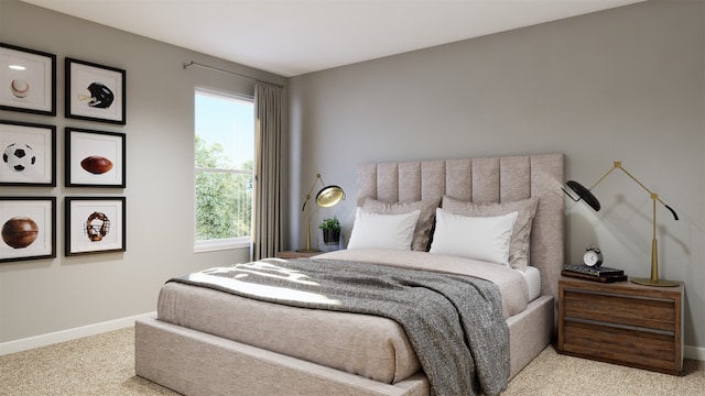 bedroom featuring multiple windows and light carpet