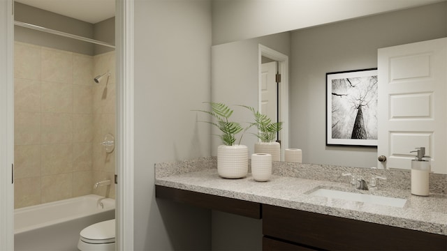 full bathroom featuring vanity, toilet, and tiled shower / bath combo