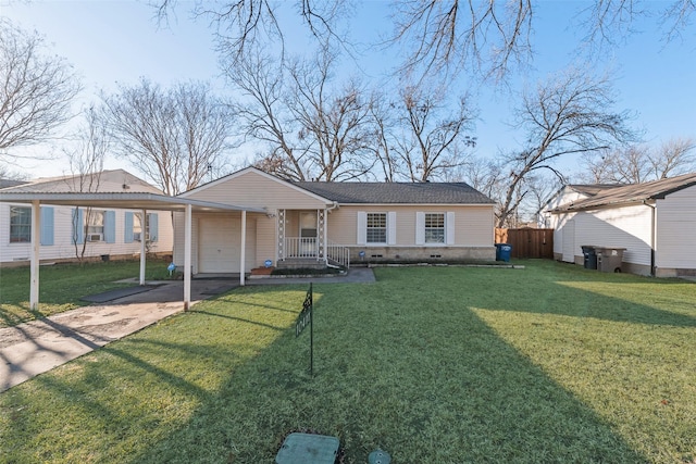 ranch-style home with a front lawn