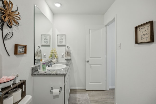 bathroom with vanity, hardwood / wood-style floors, and toilet