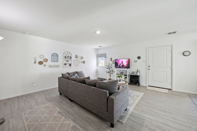 living room featuring light wood-type flooring