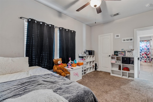 bedroom featuring carpet floors and ceiling fan