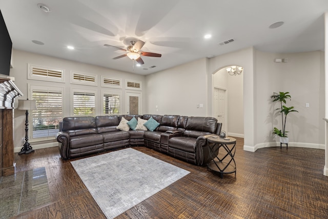 living room with ceiling fan