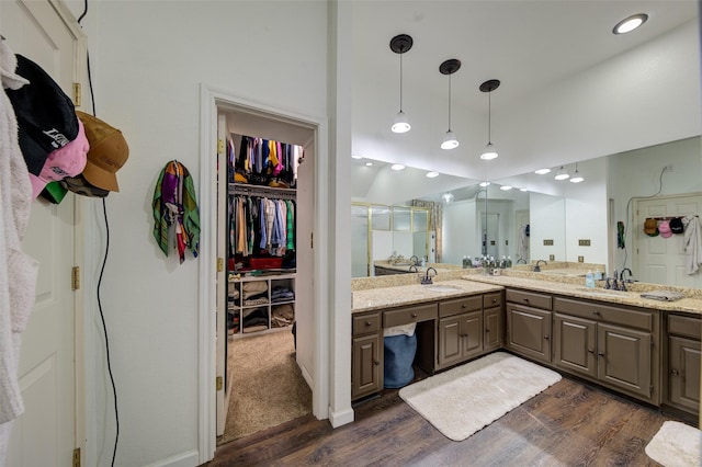 bathroom featuring hardwood / wood-style flooring and vanity