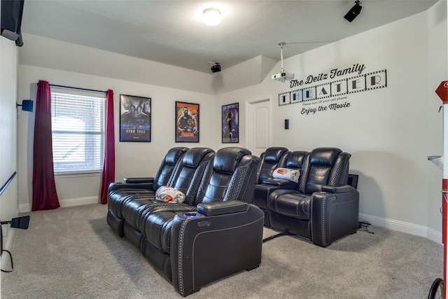 view of carpeted home theater room