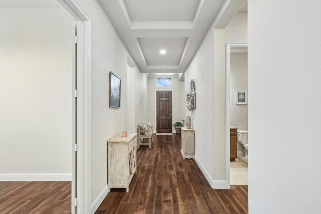 hallway featuring dark wood-type flooring