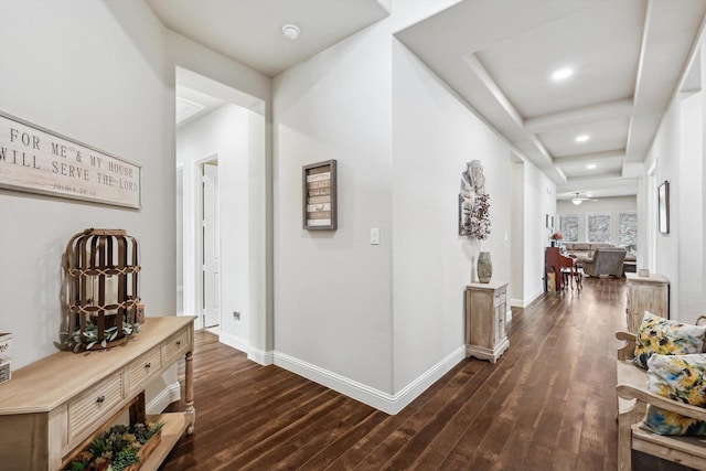 hallway featuring dark wood-type flooring