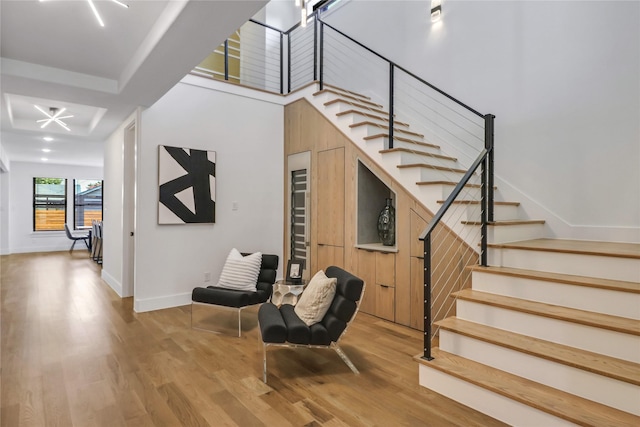 staircase featuring hardwood / wood-style flooring