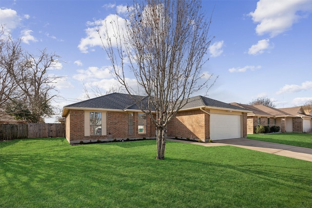 single story home featuring a garage and a front yard