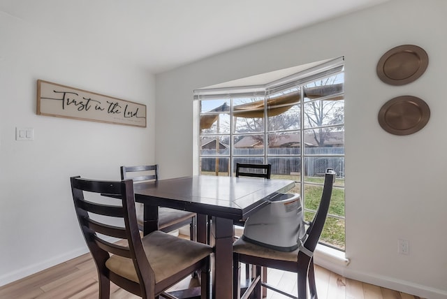 dining space with a wealth of natural light and light hardwood / wood-style flooring