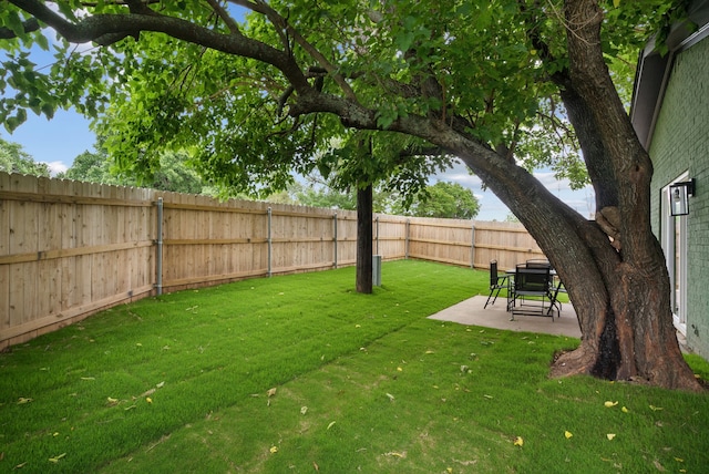 view of yard featuring a patio area and a fenced backyard