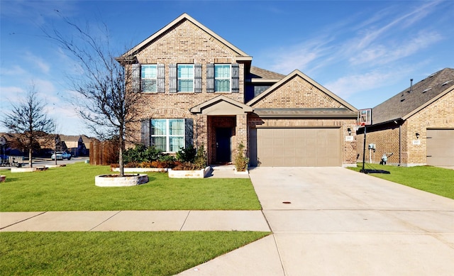 view of front of home featuring a garage and a front yard