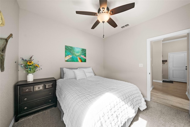 bedroom featuring carpet and ceiling fan