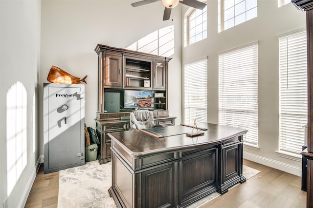 office featuring ceiling fan and light hardwood / wood-style floors