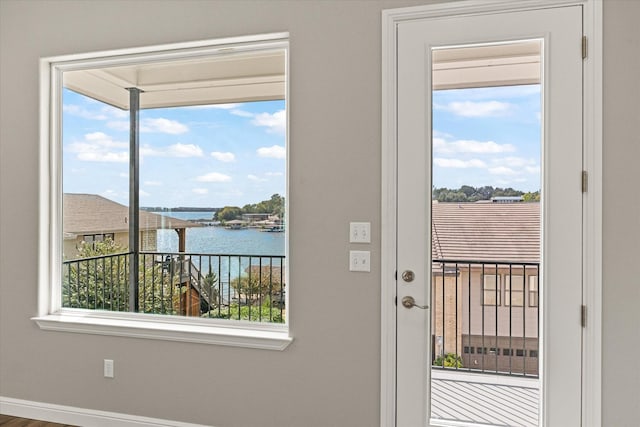 entryway featuring a water view