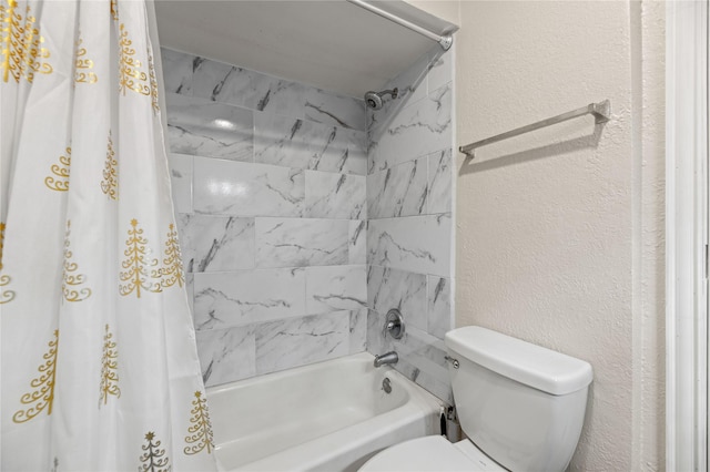 bathroom with shower / bath combination with curtain and toilet