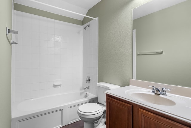 full bathroom featuring toilet, vanity, and bathing tub / shower combination