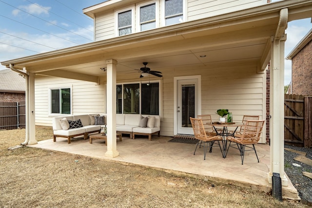 view of patio / terrace with ceiling fan and outdoor lounge area