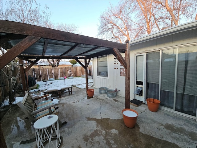 view of snow covered patio