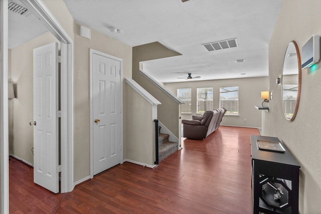 interior space with dark hardwood / wood-style floors