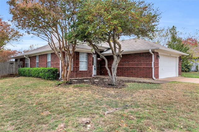 single story home with a garage and a front yard